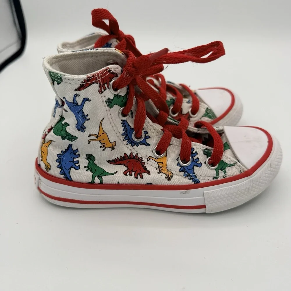 Converse Chuck Taylor All Star Kids 11 Dino High Top Sneakers Red Laces